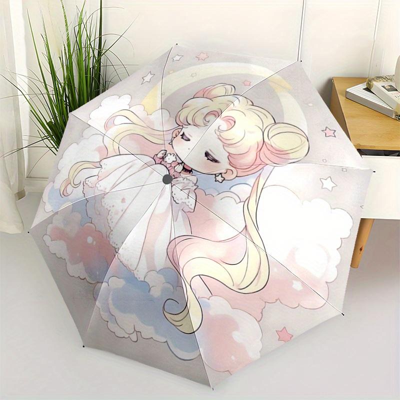 

1pc Chibi Moon Inspired Auto-Open Close Umbrella: Portable 3-Fold Design with 8 Iron Ribs - Perfect for Outdoor Use, Festive Gifts, Travel, Daily