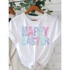 European Size Women's Happy Easter Letter Print T-Shirt - Short Sleeve Crew Neck Spring Summer Top with HAPPY EASTER