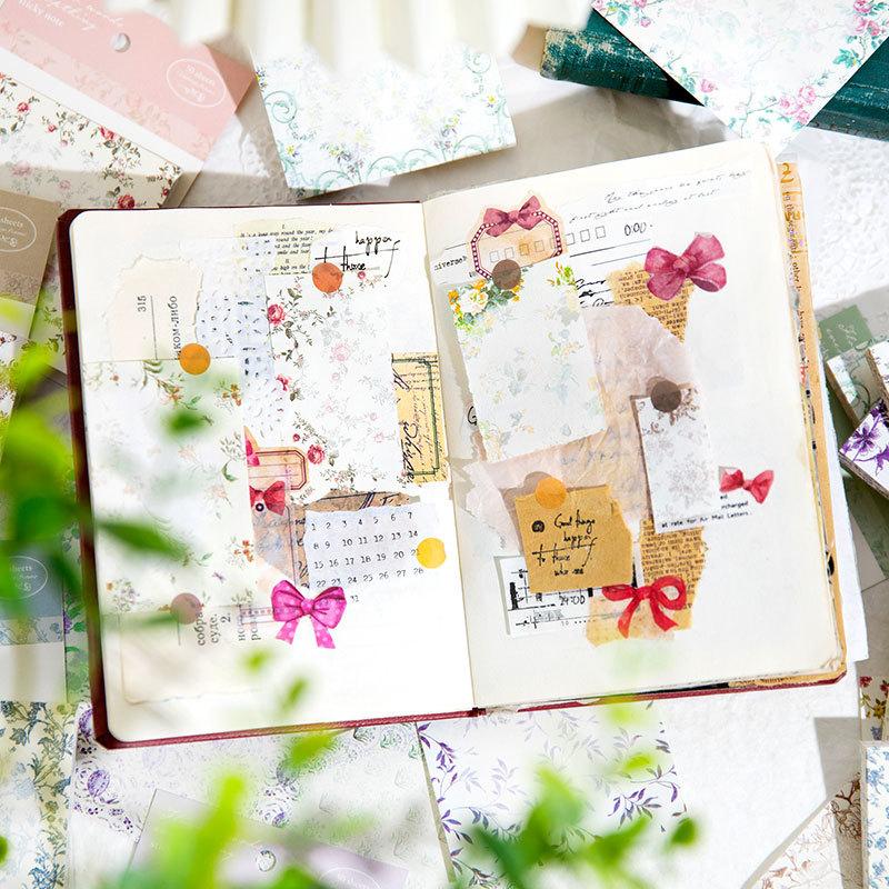 1pack/50Pcs European Floral Square Paper Vintage Art Style DIY Handmade Album Scrapbooking Decorative Paper Supplies