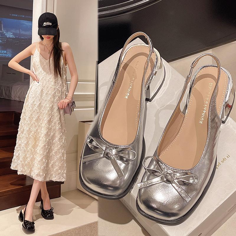 Bow bag head thick heel high heel sandals women's summer new with skirt single shoes women's shoes