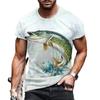 Men's Outdoor Fishing T-shirt, Casual Breathable Top, Short Sleeved, 3D Printed, Sporty and Fashionable Fitness, Large Size, Summer