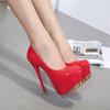 Super High Heels 16cm Red Wedding Women Shoes Black Metal Platform Sexy Patent Leather Round Toe Female Pumps Party  Autumn