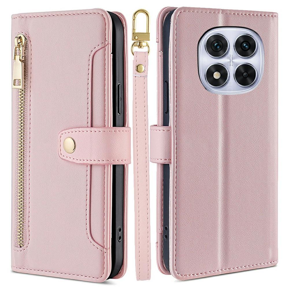 Kožené pouzdro pro Xiaomi Redmi Note 14 Pro 5G/Note 14 Pro+ 5G/Poco X7 5G Kapsa na zip Peněženka Kryt na telefon se 2 popruhy