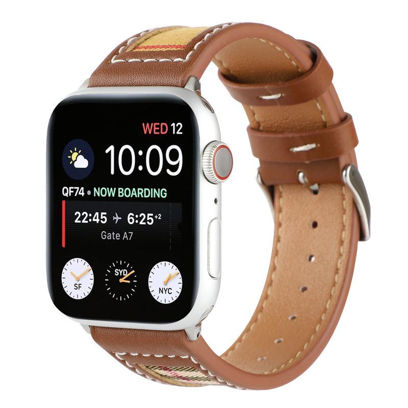 Leather Canvas Plaid Strap for Apple Watch Band Ultra 49mm 44mm 41mm 45mm40mm  Accessories Iwatch Series 9 8 6 7 SE Women's