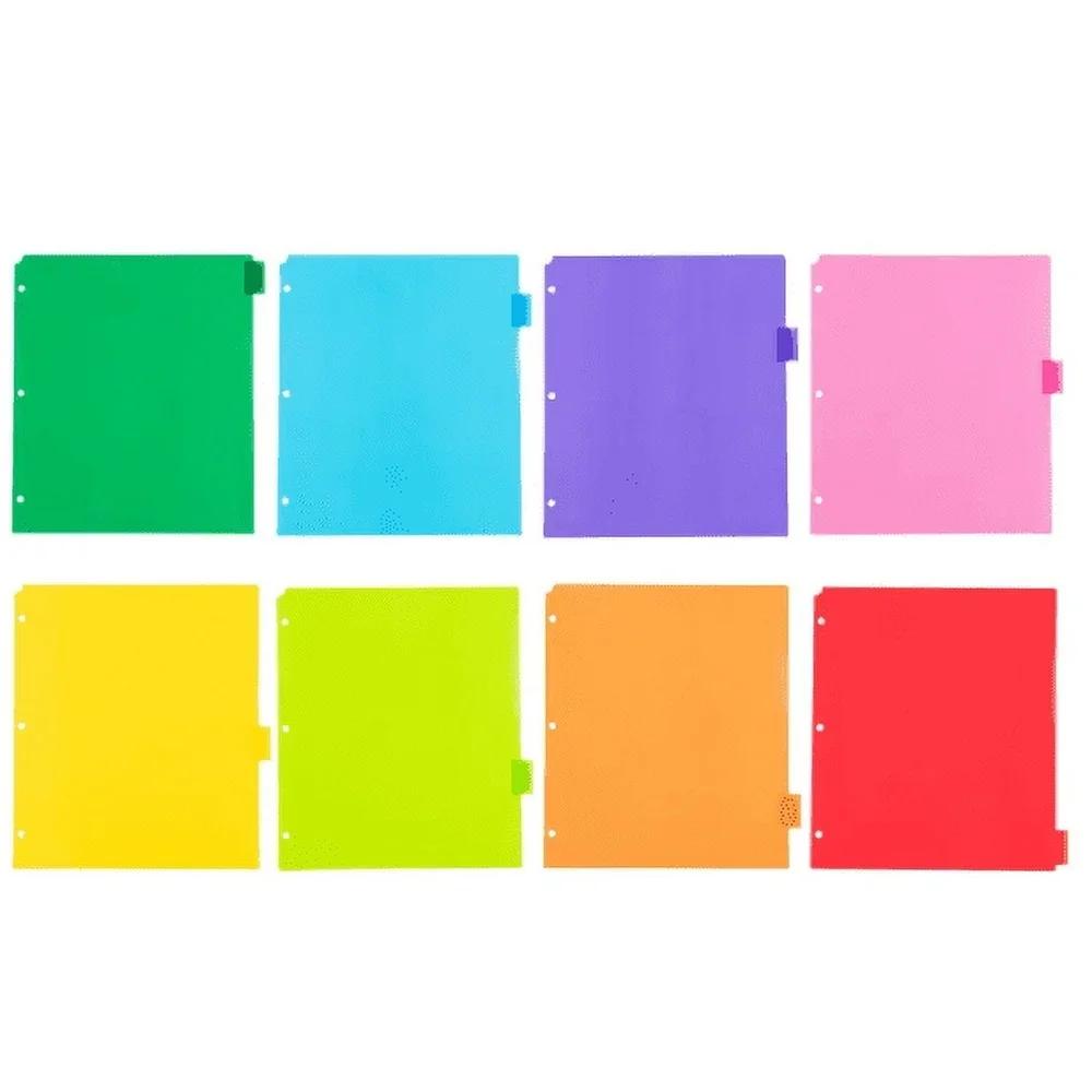 8 Tab Multicolor Plastic Index Dividers with Blank Inserts Organizing Binders School Office Home 9.75 x 11.5 Inches