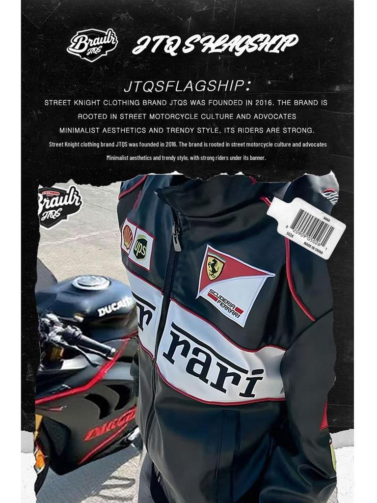 Motocyklová bunda z PU kože s fleecovou podšívkou a americkou výšivkou