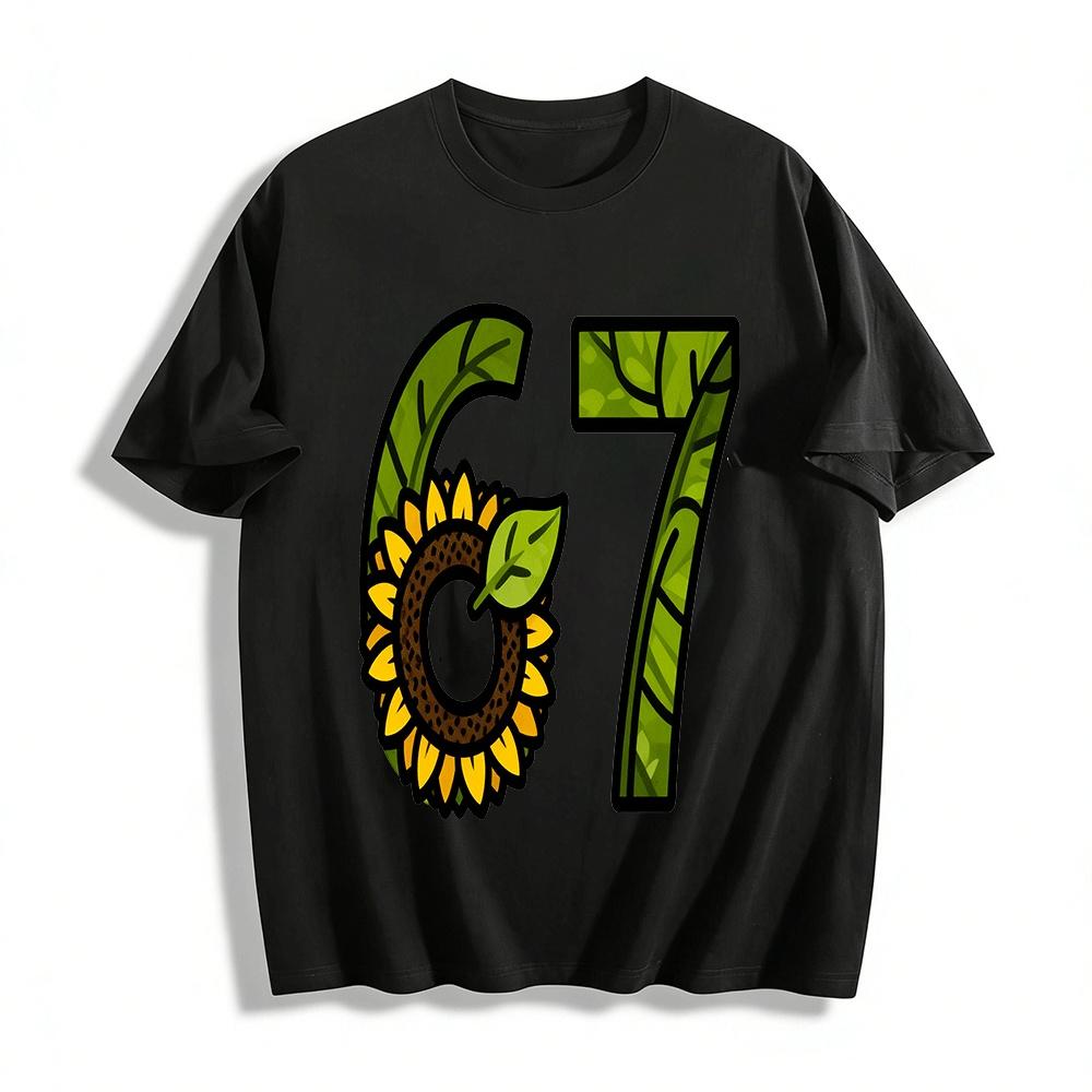 Sunflower Number 67 Print Casual T-shirt Unisex Daily Top Pure cotton T-shirt XXS