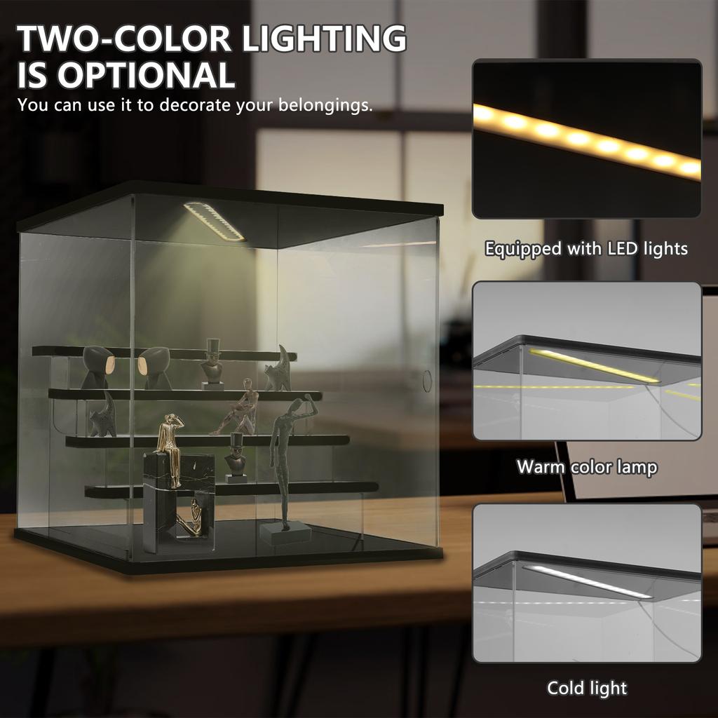 3/5Tier Riser Display Stand Case Led Light Clear Acrylic Showcase Wooden Shelves Storage Box Figure Riser Perfume Displaying