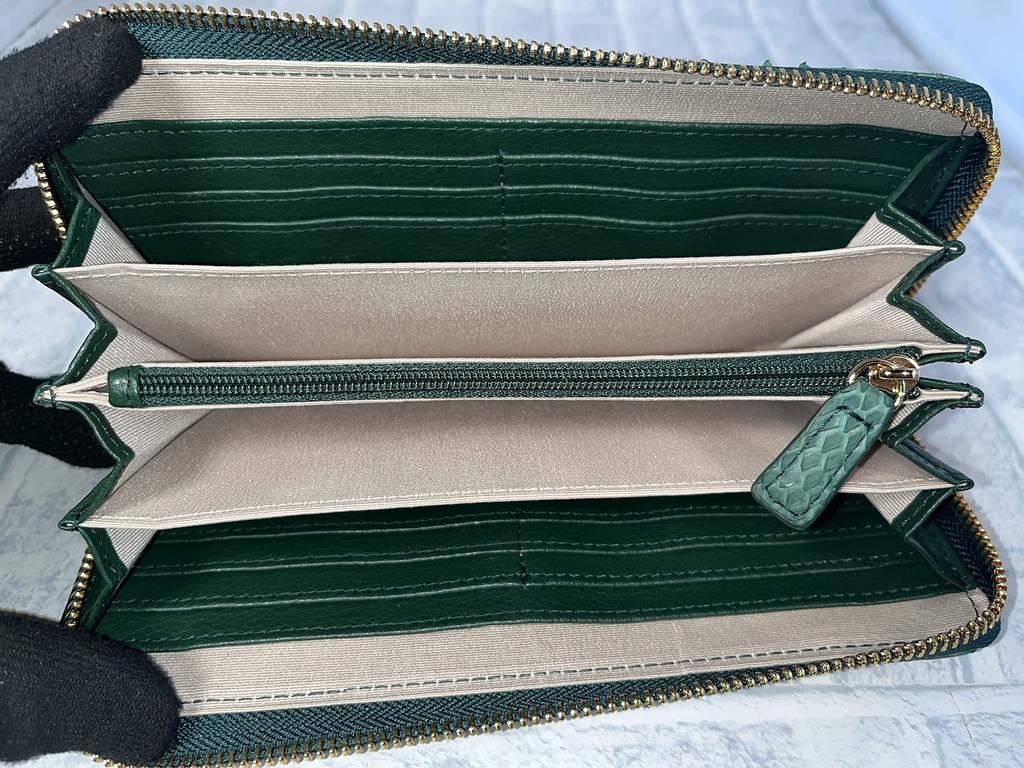 GUODI Genuine Python Leather Long Wallet with Zipper Closure and Card Case for Men and Women, TK-TT20LW1GF (Green), Wallet, Purse, Zipper Closure,