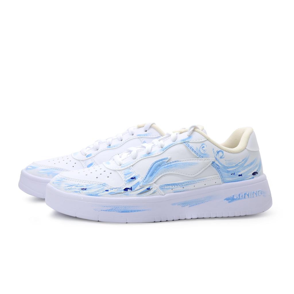 Li Ning Floating Boat Oceanarium PU Low top Skateboard Shoes Unisex Sea Blue AGCS420-6(Team1741-)