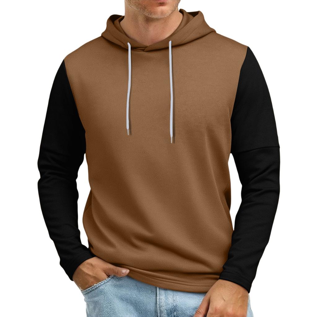 Men's Patchwork Sleeve Hooded Sweatshirt Light Casual Hooded Sweatshirt