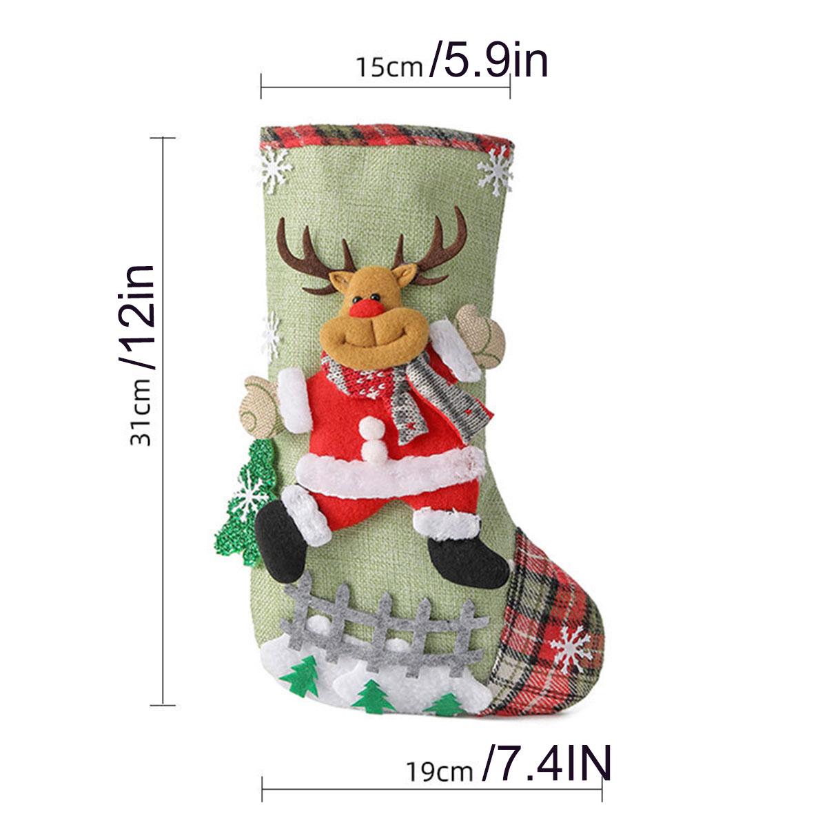 

Рождественские носки Большие украшения для забора Льняные подарочные пакеты для конфет Рождественские елки Украшения для дома Праздничные вечеринки Веселые украшения 19x31cm