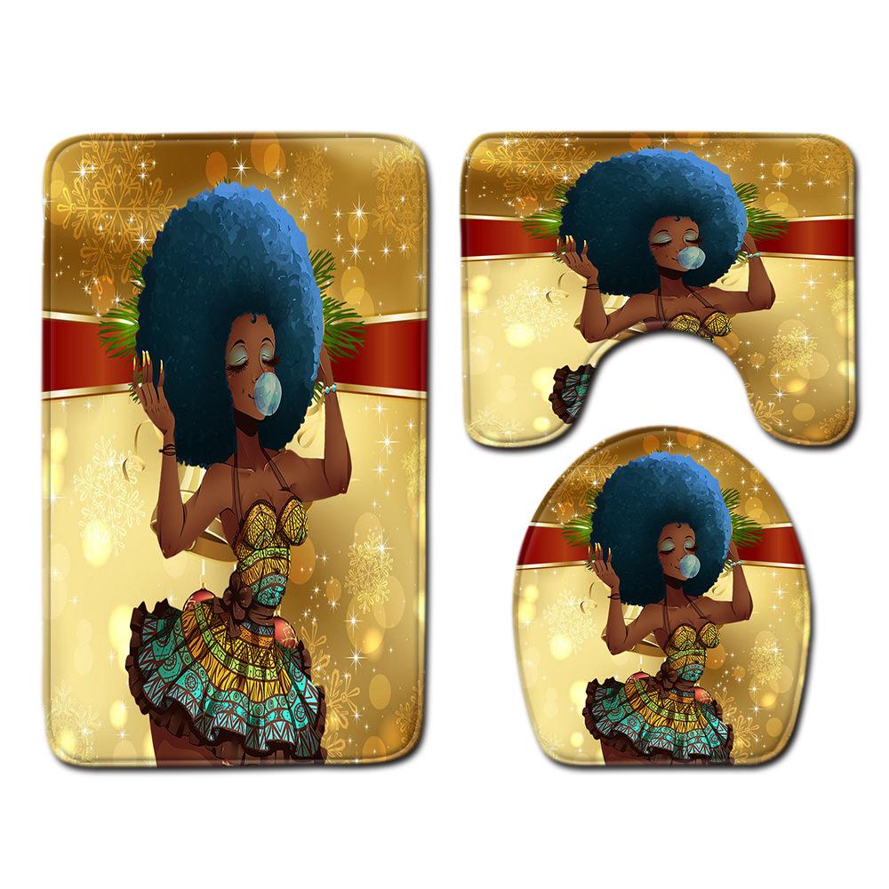 African Women'S Bathroom Floor Mat Three-Piece Bathroom Carpet Toilet Mat Set Doormat Bathroom Non-Slip Mat