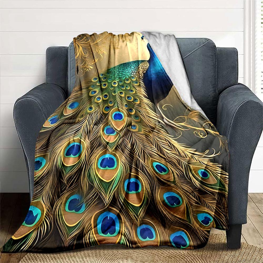 1pc Peacock Pattern Throw Blanket Soft Flannel, Cozy All Season Polyester Perfect for Home, Office