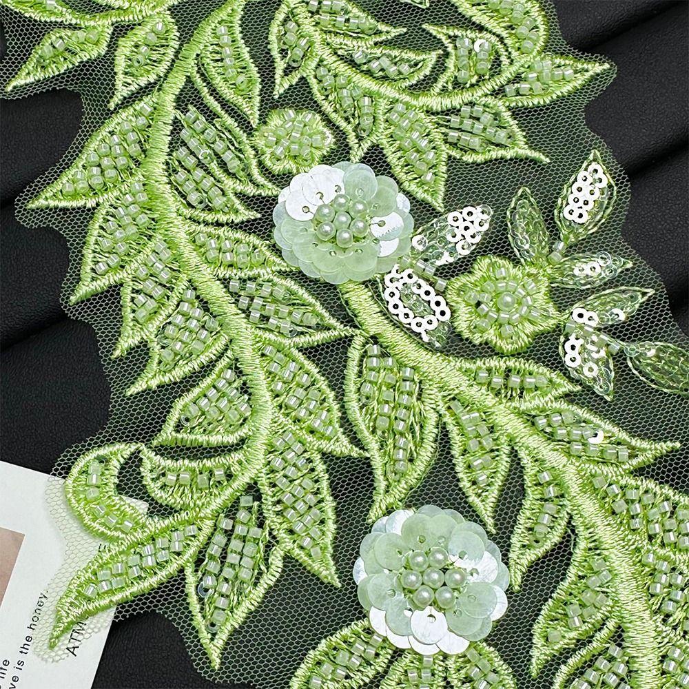 Multi-color Handmade Beads Lace Embroidery Flower Mirrored Flowers Floral Applique Fabric Floral Design Mesh Lace