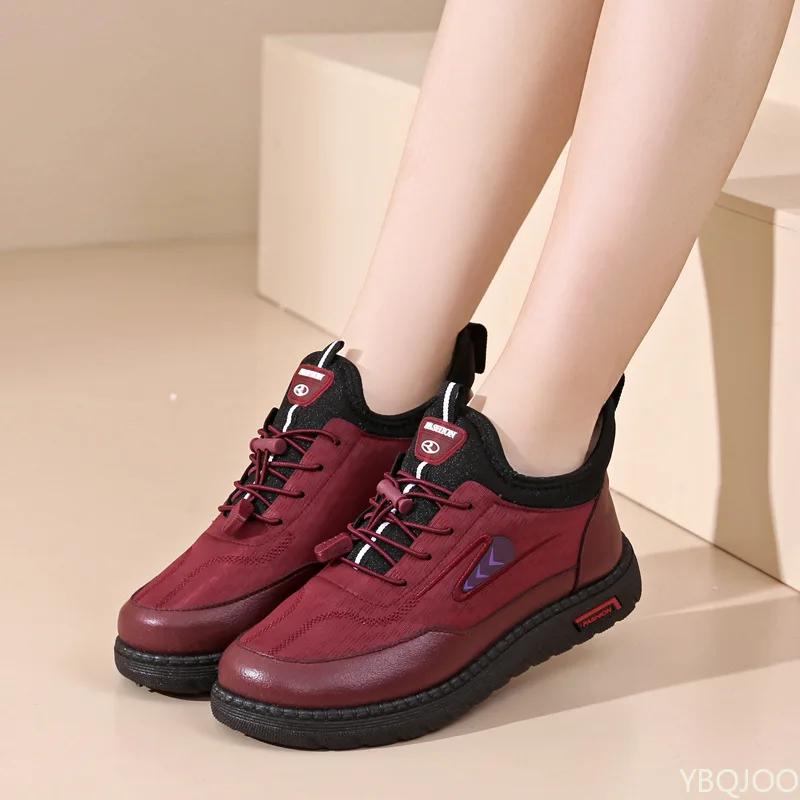 

Мода Модные Спортивные Туфли на Толстой Подошве 2024 Зима Женские Вулканизированные Туфли Противоскользящие Водонепроницаемые Повседневные Теплые Хлопковые Спортивные Туфли 41 красный