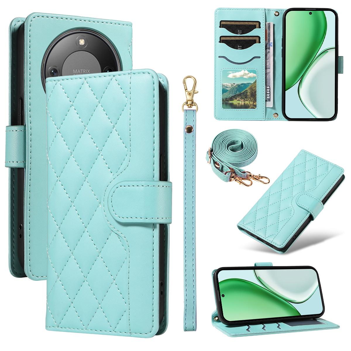 

For Honor Magic8 Lite 5G/X9d 5G/X70 5G Wallet Case Rhombus Leather Phone Cover with Strap