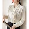 Chinese Style Button-up Shirt Women's Spring French Temperament Elegant Long-sleeved V-neck Top