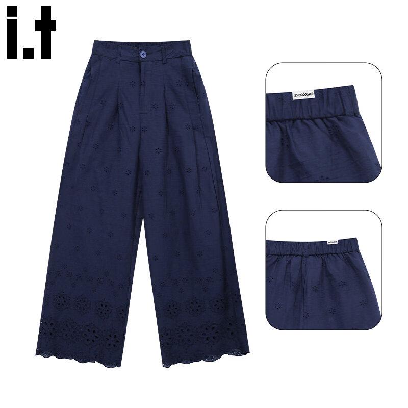 CHOCOOLATEit Women s Cotton Straight-Leg Casual Pants with Lace Trim M