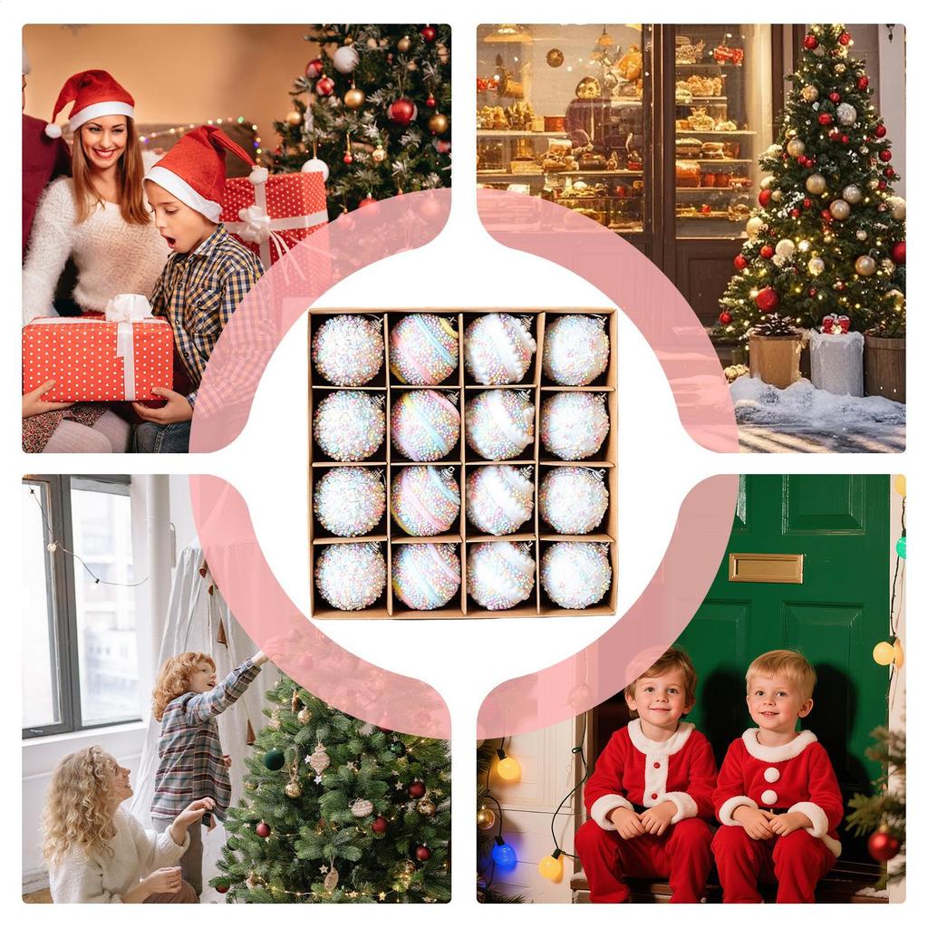 16pcs 6cm Christmas Ball Ornament Foam Christmas color Ball Christmas Tree Hanging Ball Pendant For Holiday Parties
