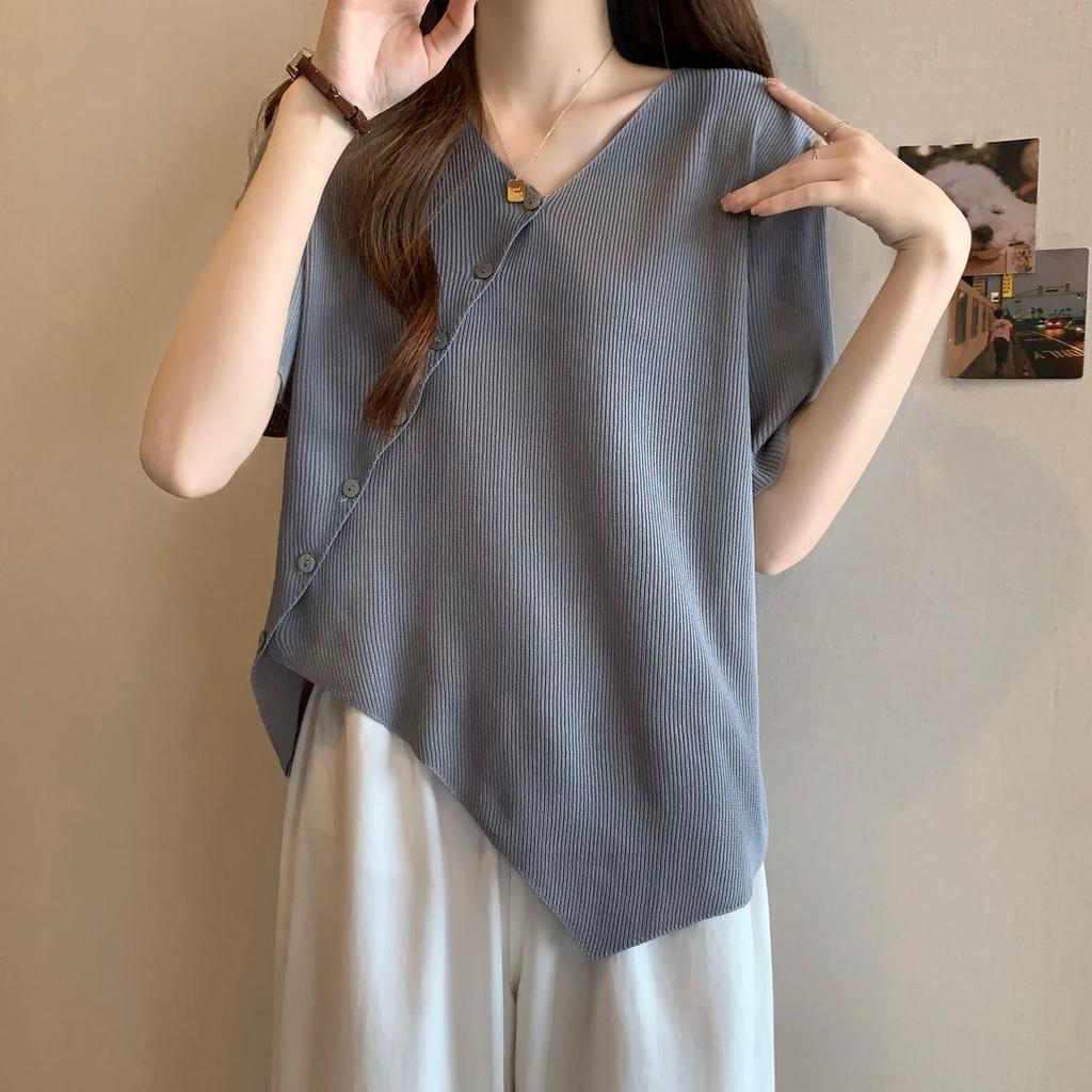 Women's Short Sleeved T-shirt for Summer Loose and Slimming Irregular and Versatile Top