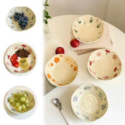 Ceramic Salad Bowl Hand Pinched Irregular Flower Cream Oatmeal Breakfast Flower Bowl Kitchen Yellow Yogurt Bowl Ins Korean Style