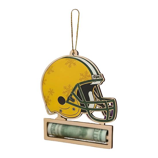 Wooden Money Holder Christmas Ornament Football Helmet Cash Gift Card Holder Sports Fan Gift for Men Players Coaches