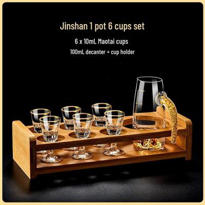 Shangqi Gold-Rimmed Crystal Baijiu Glasses and Decanter Set