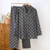 Men's Cotton Pajama Set Nightwear Long Sleeve Tops Pants Pajama Sets Soft Plaid 2 Piece Button Down Lounge Set for Men Lapel Comfortable Sleepwear