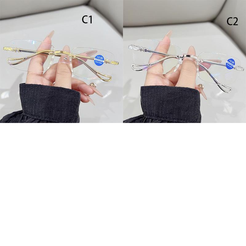 Rimless Square Metal Reading Glasses for Women Men Classic Fashion Luxury Eyewear Outdoor Driving Presbyopic Glasses