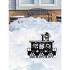 Christmas Santa Train Metal Decor, Garden Yard Art Ornament, Winter Snowflake Holiday Decoration for Outdoor Porch Lawn