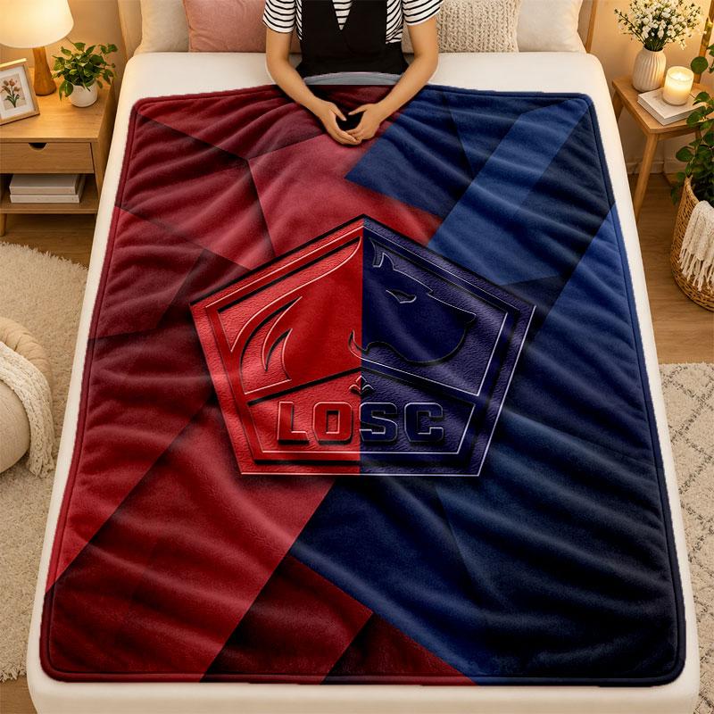 Flannel BlanketLOSC Lille FC Warm Soft Throw Blanket for Indoor Sofa Bed Living Room Use