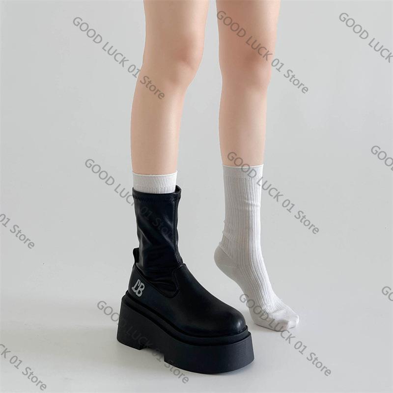 Mode 2025 Höst Vinter Punkstil Kvinnor Ankelstövlar Plattform Tjock Sula Skor Kvinnliga Slip On Korta Stövletter Zapatos De Mujer