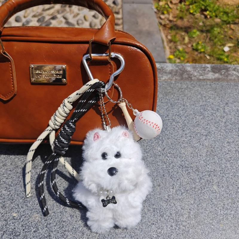 Cute West Highlands Plush Keychain Cartoon Stuffed Puppy Keychain Couple Car Key Chains Jewelry Gift Backpack Hanging Decoration