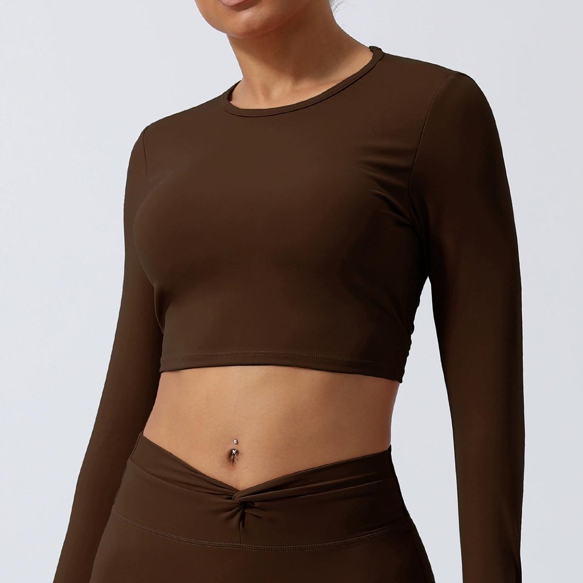 

Женский быстросохнущий топ для йоги с длинным рукавом и облегающего кроя для бега и пилатеса Extra Large кофейный