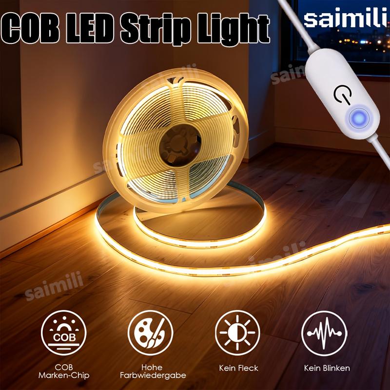 5V COB LED Strip Light with Touch Dimmer 320 LEDs/m USB Flexible Diode Tape for TV Backlight DIY Wall Room Decoration