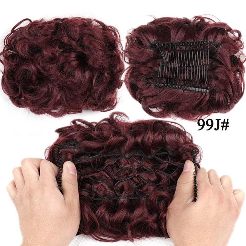 Synthetic Hair Bun Comb Clip In Messy Curly Chignon Elastic Band Scrunchies Hair Pieces Extension For Women Black Brown