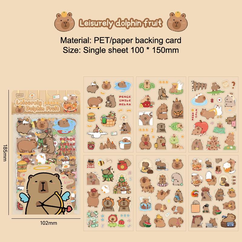 6Pcs Pack Capybara Stickers Pet Waterproof Decals Children S Stickers Scrapbooking Supplies Cute Stickers Diary Decorations A4