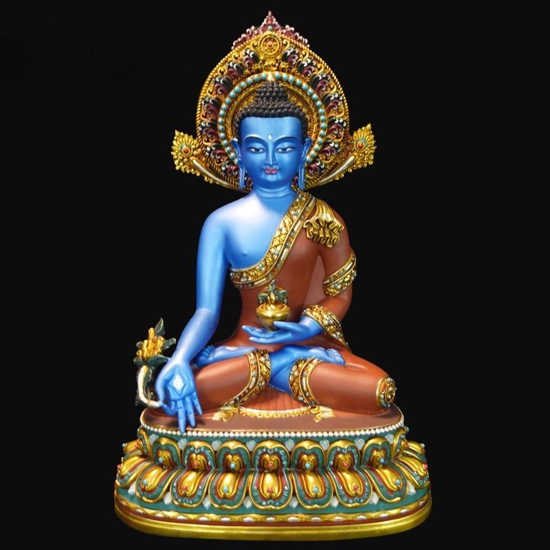 Nepal Tibet Handmade Copper Tibetan Buddhist Medicine Buddha Statue Vajrayana Painted Decor