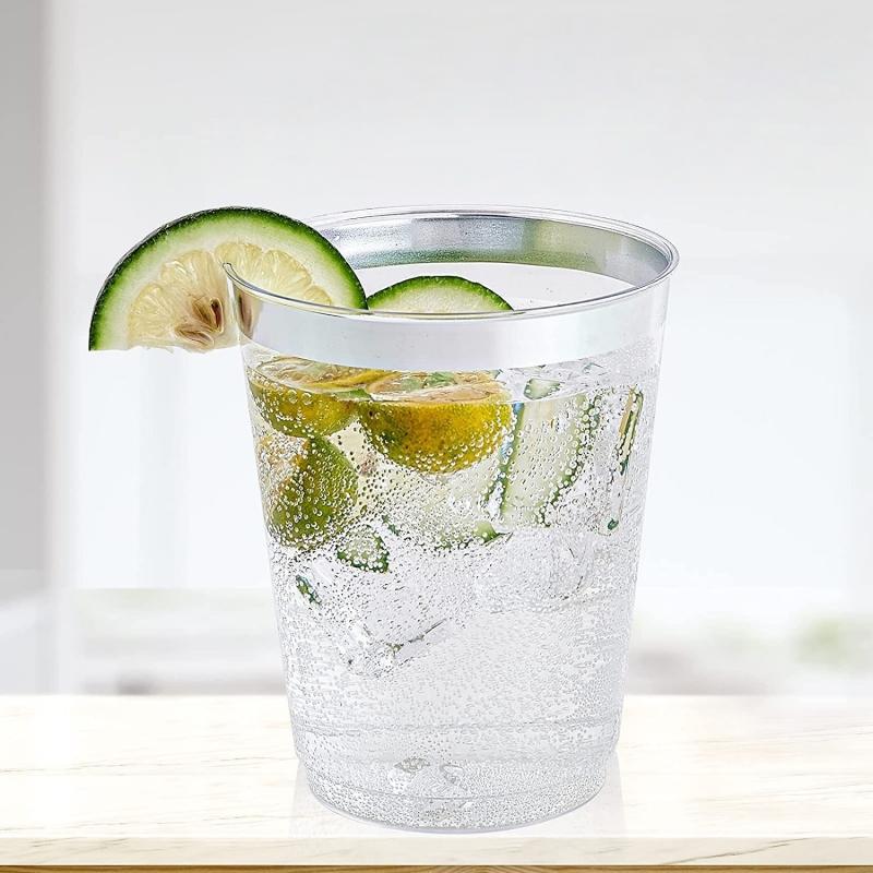 50pcs 10oz Golden Rim Cups, Durable Hard Plastic Water Glasses Suitable for Weddings and Parties, Party Dinnerware Drink Ware
