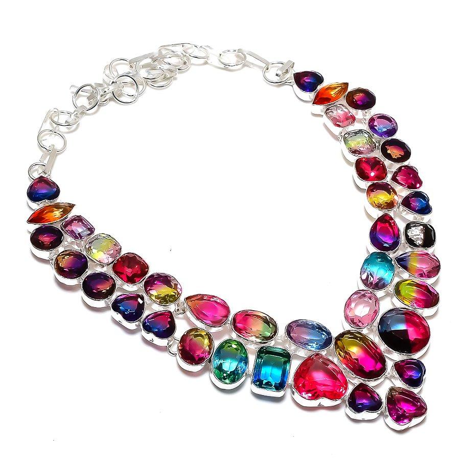 

Ювелирное ожерелье из стерлингового серебра 925 пробы с натуральным двухцветным турмалином 18 дюймов J4q74