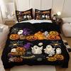 3Pcs Halloween Bedding Set Evil Pumpkin Ghost Cat Design Duvet Cover & Pillowcases Included Perfect Holiday Decor Gift