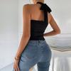 European and American women's clothing solid color neck cross small vest sexy slim slim top women's vest