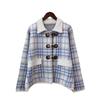 Autumn and winter new contrasting color plaid knitted double-sided tweed jacket design sense loose temperament sweater cardigan women
