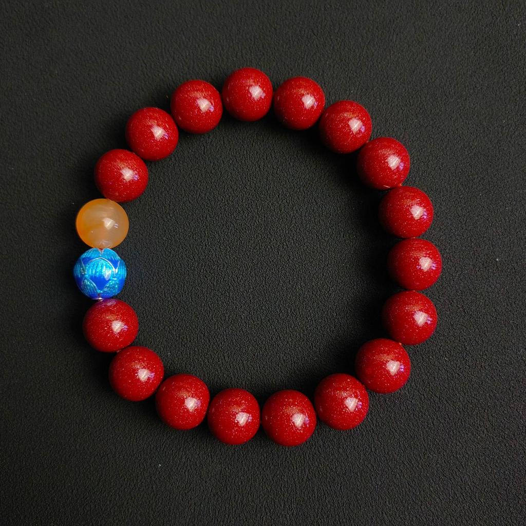 Tri-Color Lotus Bracelet with Faceted Beads: Purple Gold Sand, Cinnabar, Red, Orange, Blue for Women