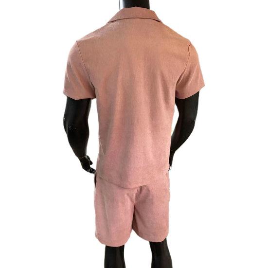 2Pcs/Set Men Casual Outfit Lapel Short Sleeve Shirt Elastic Waistband Drawstring Wide