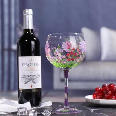 700ml Creative Hand Painted Goblet Lavender Flower Pattern Red Wine Glasses Home Bar Restaurant Drinkware Wedding Cocktail Cups