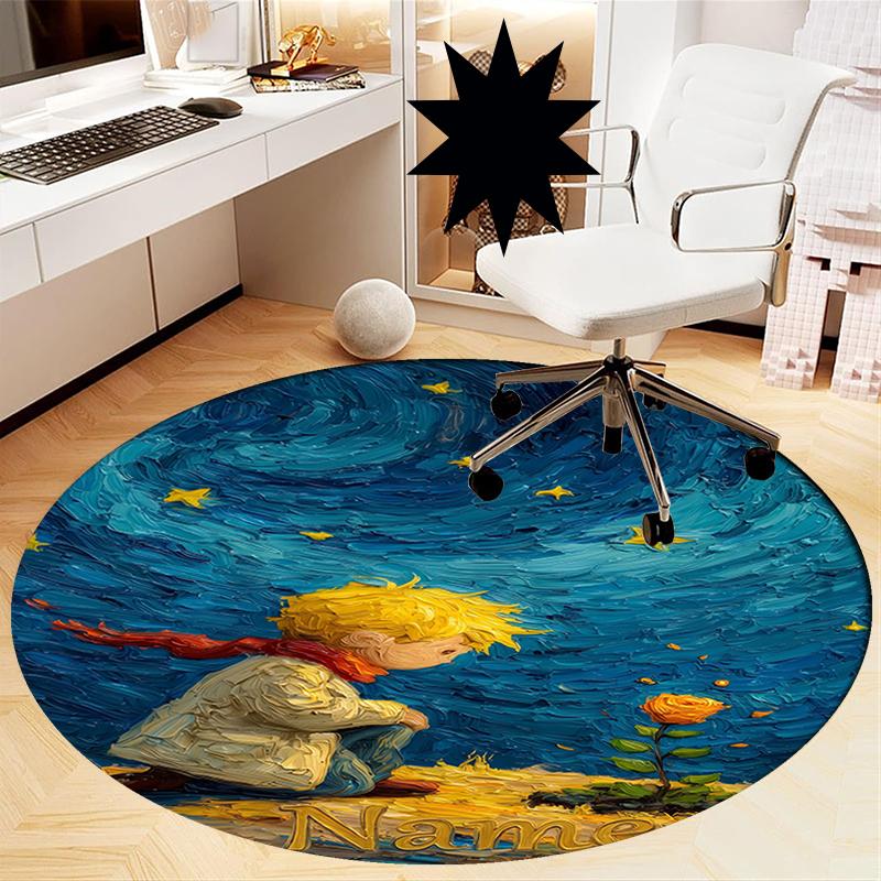 Custom Name The Little Prince Printed Round Rug Carpet Chair Rug Area Rug Entryway Doormats,for Office Chair Living Room Bedroom Kitchen Room.