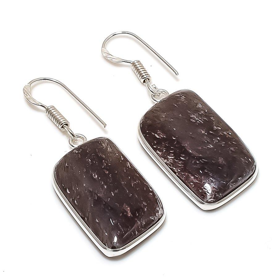 Natural Lodolite Quartz Gemstone 925 Sterling Silver Jewelry Earring 1.77 AE-12443