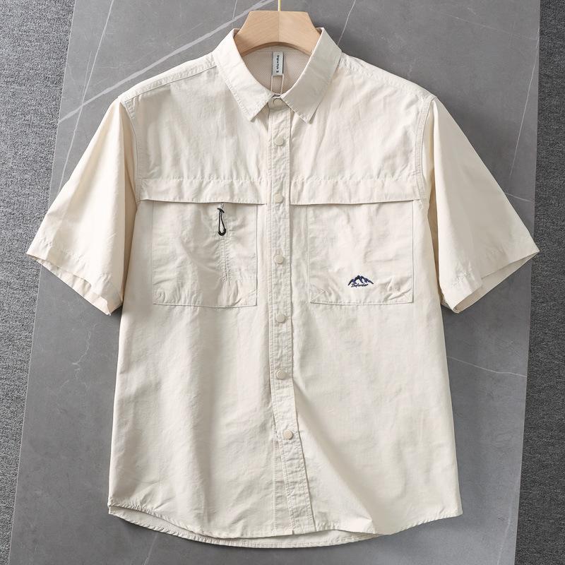 

Men s Mountain Logo Multi Pocket Short Sleeve Button Down Shirt Casual Outdoor Top 3XL